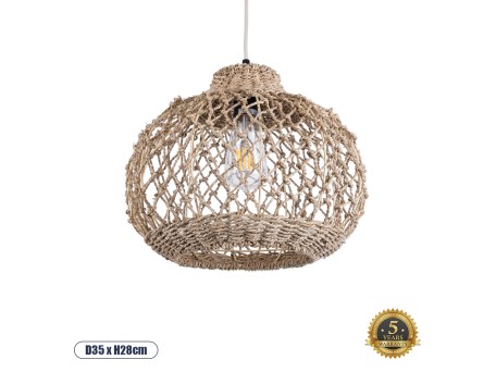 GLOBOSTAR® ECUADOR 02115 Boho Κρεμαστό Φωτιστικό Οροφής με Ντουί 1 x E27 AC 220-240V IP20 - Μπεζ - Μ35 x Π35 x Υ28cm