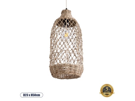 GLOBOSTAR® ECUADOR 02116 Boho Κρεμαστό Φωτιστικό Οροφής με Ντουί 1 x E27 AC 220-240V IP20 - Μπεζ - Μ23 x Π23 x Υ50cm