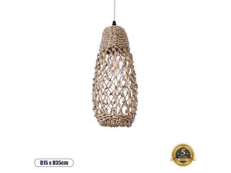 GLOBOSTAR® ECUADOR 02119 Boho Κρεμαστό Φωτιστικό Οροφής με Ντουί 1 x E27 AC 220-240V IP20 - Μπεζ - Μ15 x Π15 x Υ35cm