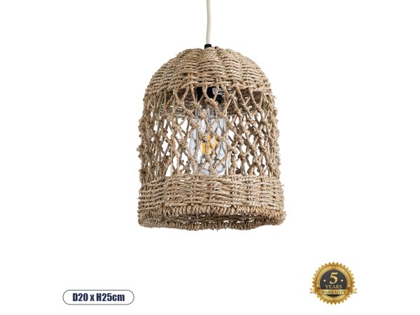 GLOBOSTAR® ECUADOR 02121 Boho Κρεμαστό Φωτιστικό Οροφής με Ντουί 1 x E27 AC 220-240V IP20 - Μπεζ - Μ20 x Π20 x Υ25cm