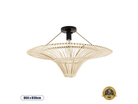 GLOBOSTAR® PALERMO 02152 Boho Κρεμαστό Φωτιστικό Οροφής με Ντουί 1 x E27 AC 220-240V IP20 - Μπεζ - Μ60 x Π60 x Υ36cm