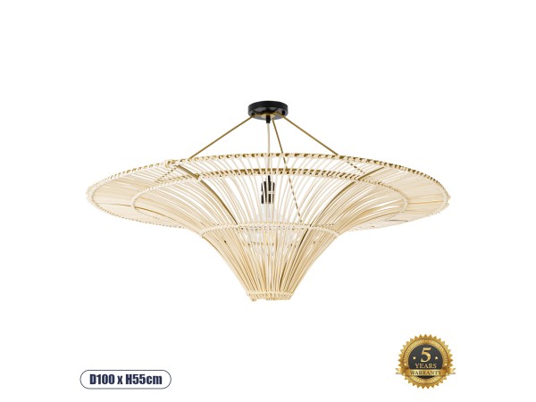 GLOBOSTAR® PALERMO 02153 Boho Φωτιστικό Οροφής με Ντουί 1 x E27 AC 220-240V IP20 - Μπεζ - Μ100 x Π100 x Υ55cm