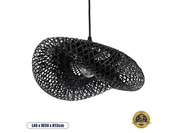GLOBOSTAR® MEXICO 02200 Boho Κρεμαστό Φωτιστικό Οροφής με Ντουί 1 x E27 AC 220-240V IP20 - Μαύρο - Μ40 x Π30 x Υ13cm