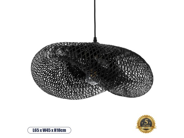 GLOBOSTAR® MEXICO 02201 Boho Κρεμαστό Φωτιστικό Οροφής με Ντουί 1 x E27 AC 220-240V IP20 - Μαύρο - Μ65 x Π45 x Υ18cm