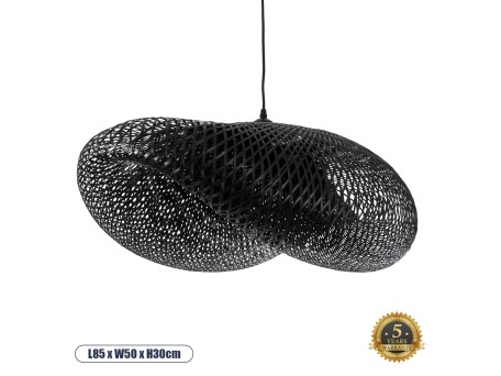 GLOBOSTAR® MEXICO 02202 Boho Κρεμαστό Φωτιστικό Οροφής με Ντουί 1 x E27 AC 220-240V IP20 - Μαύρο - Μ85 x Π50 x Υ30cm