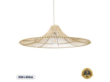 GLOBOSTAR® PALERMO 02209 Boho Κρεμαστό Φωτιστικό Οροφής με Ντουί 1 x E27 AC 220-240V IP20 - Μπεζ - Μ100 x Π100 x Υ30cm
