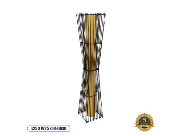 GLOBOSTAR® PALMA 02274 Boho Επιδαπέδιο Φωτιστικό με Ντουί 2 x E27 AC 220-240V IP20 - Μαύρο & Μπεζ - Μ25 x Π25 x Υ140cm