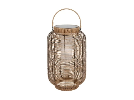 GLOBOSTAR® GRAMBIAN 02304 Boho Επιδαπέδιο Φωτιστικό με IR Ασύρματο Χειριστήριο LED 5W 200lm 180° με Ενσωματωμένο Φωτοβολταϊκό Panel 6V 1W & Επαναφορτιζόμενη Μπαταρία Li-ion 3.2V 1000mAh Αδιάβροχο IP65 Θερμό Λευκό 2700K - Sanan SMD Chip - Μπεζ - Μ30 x Π30 