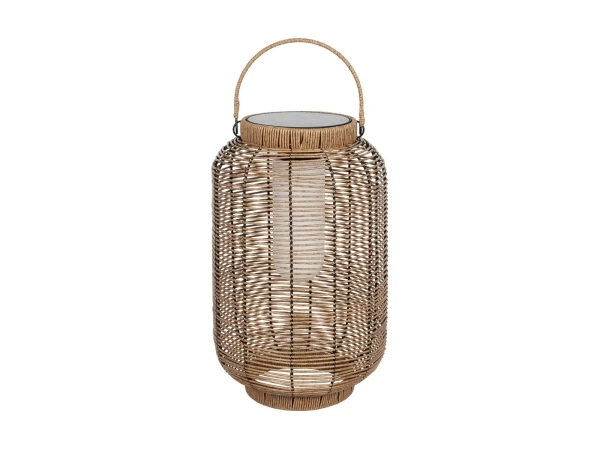 GLOBOSTAR® GRAMBIAN 02304 Boho Επιδαπέδιο Φωτιστικό με IR Ασύρματο Χειριστήριο LED 5W 200lm 180° με Ενσωματωμένο Φωτοβολταϊκό Panel 6V 1W & Επαναφορτιζόμενη Μπαταρία Li-ion 3.2V 1000mAh Αδιάβροχο IP65 Θερμό Λευκό 2700K - Sanan SMD Chip - Μπεζ - Μ30 x Π30 