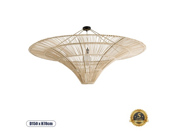 GLOBOSTAR® PALERMO 02309 Boho Φωτιστικό Οροφής με Ντουί 1 x E27 AC 220-240V IP20 - Μπεζ - Μ150 x Π150 x Υ78cm