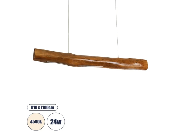 GLOBOSTAR® KATRINA 02320 Μοντέρνο Κρεμαστό Φωτιστικό Οροφής LED 24W 1920lm 120° AC 220-240V IP20 Φυσικό Λευκό 4500K - Lumileds SMD Chip - Καφέ - Μ10 x Π10 x Υ100cm - 2 Χρόνια Εγγύηση