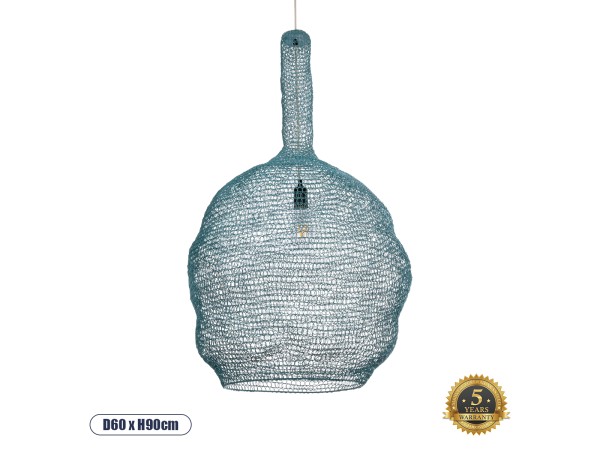 GLOBOSTAR® KENTUCKY 02355 Vintage Κρεμαστό Φωτιστικό Οροφής με Ντουί 1 x E27 AC 220-240V IP20 - Τιρκουάζ - Μ60 x Π60 x Υ90cm