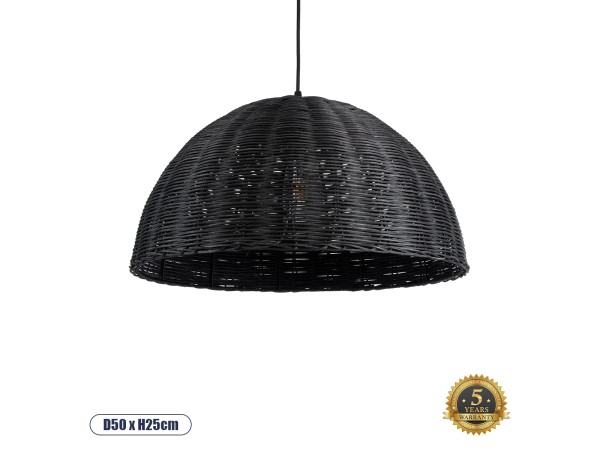 GLOBOSTAR® MONTANA 02383 Boho Κρεμαστό Φωτιστικό Οροφής με Ντουί 1 x E27 AC 220-240V IP20 - Μαύρο - Μ50 x Π50 x Υ25cm