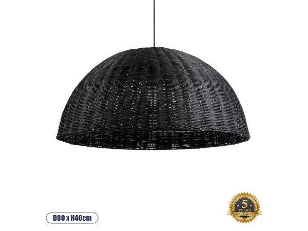 GLOBOSTAR® MONTANA 02384 Boho Κρεμαστό Φωτιστικό Οροφής με Ντουί 1 x E27 AC 220-240V IP20 - Μαύρο - Μ80 x Π80 x Υ40cm