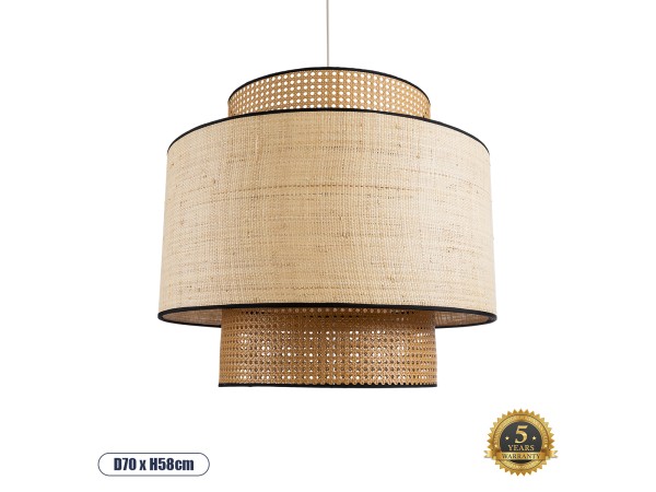 GLOBOSTAR® BRAVADO 02387 Boho Κρεμαστό Φωτιστικό Οροφής με Ντουί 1 x E27 AC 220-240V IP20 - Μπεζ - Μ70 x Π70 x Υ58cm