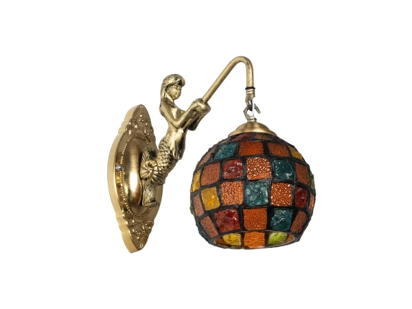 GLOBOSTAR® MERMAID 02389 Vintage Φωτιστικό Τοίχου - Απλίκα με Ντουί 1 x E27 AC 220-240V IP20 - Μπρούτζινο & Πολύχρωμο - Μ17 x Π30 x Υ27cm