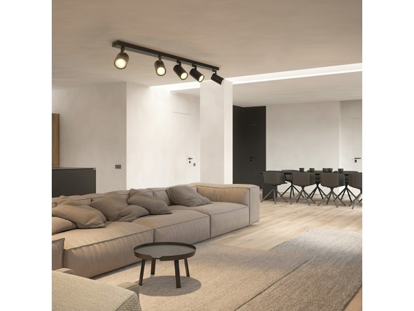 kelvo® SPOTA KLV-101-0142 Κινούμενο Φωτιστικό Σποτ Οροφής για 5 Λάμπες MR16 με Ντουί GU10 AC 220-240V IP20 - Μαύρο Ματ - Μ79.5 x Π6.3 x Υ14cm