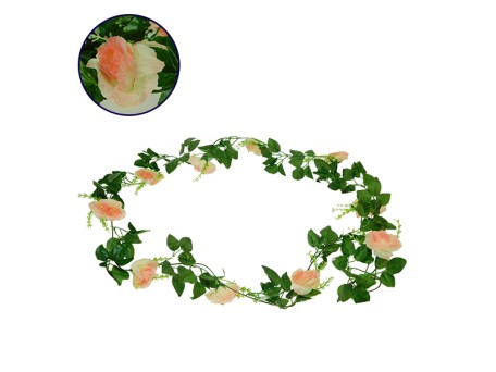 GloboStar® 09003 Τεχνητό Κρεμαστό Φυτό Διακοσμητική Γιρλάντα Μήκους 2.2 μέτρων με 10 X Μεγάλα Τριαντάφυλλα Ροζ