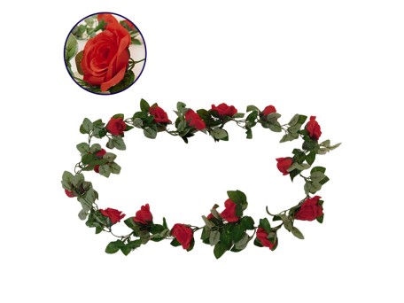 GloboStar® 09007 Τεχνητό Κρεμαστό Φυτό Διακοσμητική Γιρλάντα Μήκους 2 μέτρων με 16 X Μεγάλα Τριαντάφυλλα Κόκκινα