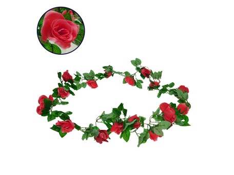 GloboStar® 09008 Τεχνητό Κρεμαστό Φυτό Διακοσμητική Γιρλάντα Μήκους 2 μέτρων με 16 X Μεγάλα Τριαντάφυλλα Φούξια