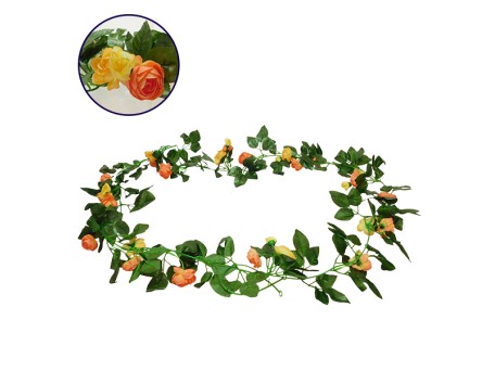 GloboStar® 09013 Τεχνητό Κρεμαστό Φυτό Διακοσμητική Γιρλάντα Μήκους 2.2 μέτρων με 32 X Μικρά Τριαντάφυλλα Πορτοκαλί Σομόν