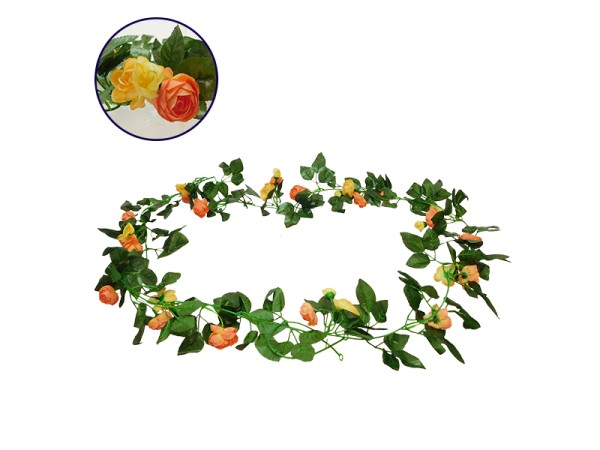 GloboStar® 09013 Τεχνητό Κρεμαστό Φυτό Διακοσμητική Γιρλάντα Μήκους 2.2 μέτρων με 32 X Μικρά Τριαντάφυλλα Πορτοκαλί Σομόν