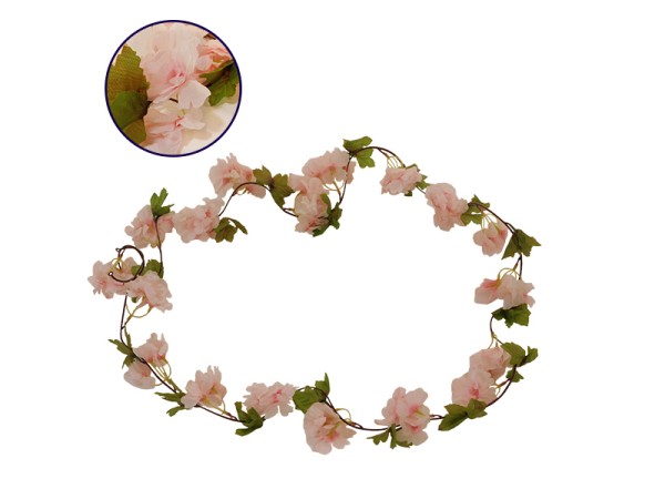 GloboStar® 09020 Τεχνητό Κρεμαστό Φυτό Διακοσμητική Γιρλάντα Μήκους 2.2 μέτρων με 18 X Άνθη Κερασιάς Ροζ