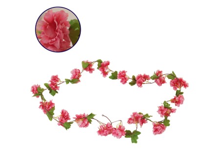 GloboStar® 09021 Τεχνητό Κρεμαστό Φυτό Διακοσμητική Γιρλάντα Μήκους 2.2 μέτρων με 18 X Άνθη Κερασιάς Φούξια