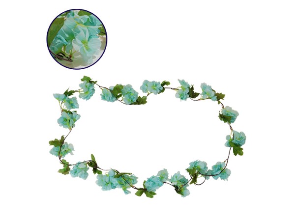 GloboStar® 09023 Τεχνητό Κρεμαστό Φυτό Διακοσμητική Γιρλάντα Μήκους 2.2 μέτρων με 18 X Άνθη Κερασιάς Γαλάζιο