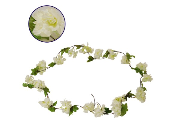 GloboStar® 09025 Τεχνητό Κρεμαστό Φυτό Διακοσμητική Γιρλάντα Μήκους 2.2 μέτρων με 18 X Άνθη Κερασιάς Λευκό