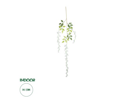 GloboStar® 09032 Τεχνητό Κρεμαστό Διακοσμητικό Φυτό Μήκους 1.1 μέτρων με 3 X Κλαδιά Βιστέρια Λευκή