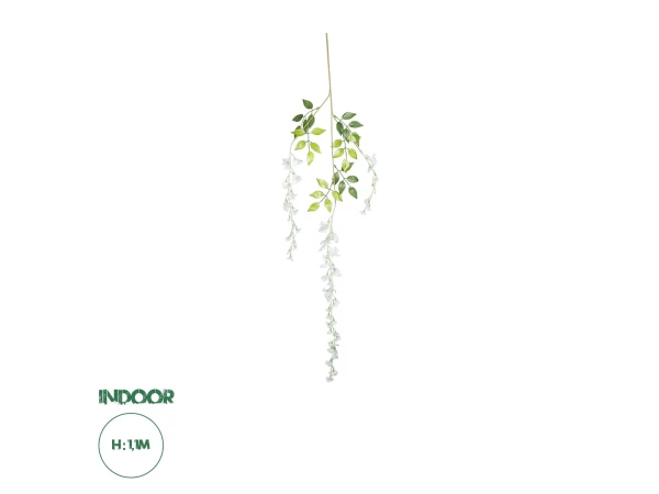 GloboStar® 78006 Τεχνητό Κρεμαστό Διακοσμητικό Φυτό με 3 X Κλαδιά Βιστέρια Λευκή - Μ10 x Π10 x Υ110cm