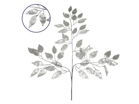 GloboStar® 09054 Τεχνητό Φυτό Διακοσμητικό Κλαδί Διαστάσεων M21cm x Υ27cm με 3 X Ασημί Κλαδιά και Φύλλωμα Φύκος