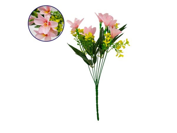 GloboStar® 09083 Τεχνητό Φυτό Διακοσμητικό Μπουκέτο Rain Lily Ροζ M15cm x Υ33cm Π15cm με 7 Κλαδάκια
