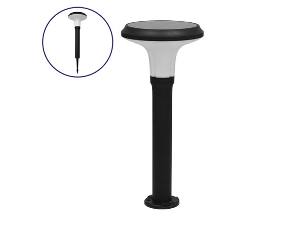 GLOBOSTAR® VEGGIE 12115 Φωτιστικό Κολωνάκι Κήπου LED 10W 500lm 120° με Ενσωματωμένο Φωτοβολταϊκό Panel 6V 2W & Επαναφορτιζόμενη Μπαταρία Li-ion 3.2V 6000mAh με Αισθητήρα Κίνησης-Ημέρας-Νύχτας Αδιάβροχο IP65 Ψυχρό Λευκό 6000K - Μαύρο - Μ26.5 x Π26.5 x Υ60c