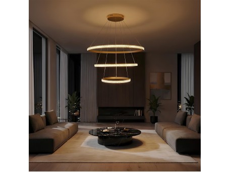 kelvo® DIAMOND KLV-101-0240 Κρεμαστό Φωτιστικό Οροφής LED 120W 12000lm 180° AC 220-240V IP20 Ρυθμιζόμενο Λευκό CCT με Χειριστήριο από 2700K έως 6000K Dimmable - Lumileds SMD Chip - Χρυσό Πλατίνα - Μ80 x Π80 x Υ80cm - 3 Χρόνια Εγγύηση