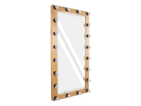 GloboStar® MAKEUP MIRROR-160x80-1 Μοντέρνος Καθρέπτης Μακιγιάζ με Πλαίσιο Φυσικού Ξύλου με Διακόπτη On/Off 20 x E27 AC220-240V - Μ80 x Π7 x Υ160cm - Μπεζ Δρυς