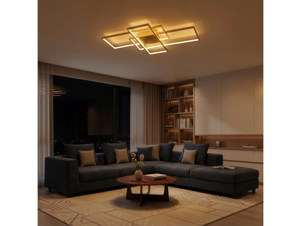 kelvo® QUADRA KLV-101-0298 Φωτιστικό Οροφής LED 120W 12000lm 120° AC 220-240V IP20 Ρυθμιζόμενο Λευκό CCT με Χειριστήριο από 2700K έως 6000K Dimmable - Lumileds SMD Chip - Σαμπανιζέ Χρυσό Ματ - Μ105 x Π60 x Υ9cm - 3 Χρόνια Εγγύηση