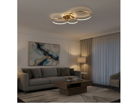 kelvo® NEMESIS KLV-101-0207 Φωτιστικό Οροφής LED 98W 9800lm 360° AC 220-240V IP20 Ρυθμιζόμενο Λευκό CCT με Χειριστήριο από 2700K έως 6000K Dimmable - Lumileds SMD Chip - Χρυσό Πλατίνα - Μ89 x Π60 x Υ19cm - 3 Χρόνια Εγγύηση