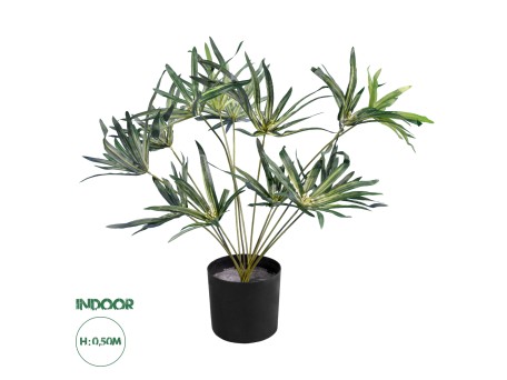 GloboStar® Artificial Garden BROADLEAF LADY PALM 20059 Τεχνητό Διακοσμητικό Φυτό Πλατύφυλλος Φοίνικας Μπαμπού Υ50cm
