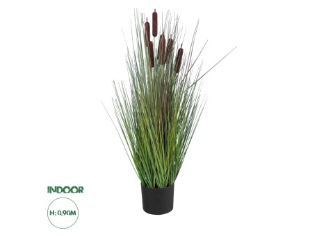 GloboStar® Artificial Garden TYPHA ANGUSTIFOLIA GRASS 20069 Τεχνητό Διακοσμητικό Φυτό Γρασίδι της Τύφας Υ90cm