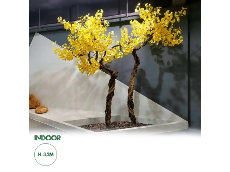 GloboStar® Artificial Garden GINKGO TWINS TREE 20187 Τεχνητό Διακοσμητικό Δέντρο Δίδυμα Γκίγκο Υ320cm