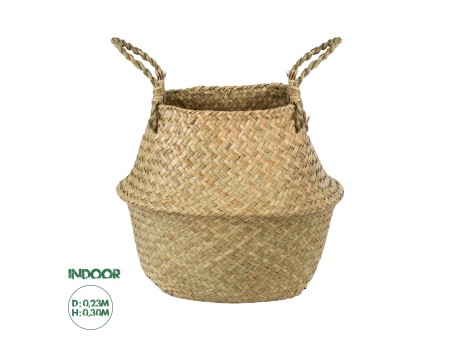 GloboStar® Artificial Garden IBIZA 20195 Διακοσμητικό Ψάθινο Καλάθι - Κασπώ Γλάστρα - Flower Pot  Μπεζ Π23cm x Υ30cm