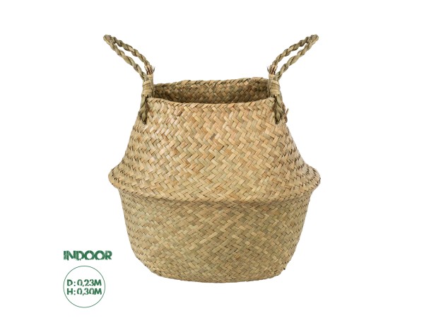 GloboStar® Artificial Garden IBIZA 20195 Διακοσμητικό Ψάθινο Καλάθι - Κασπώ Γλάστρα - Flower Pot  Μπεζ Π23cm x Υ30cm