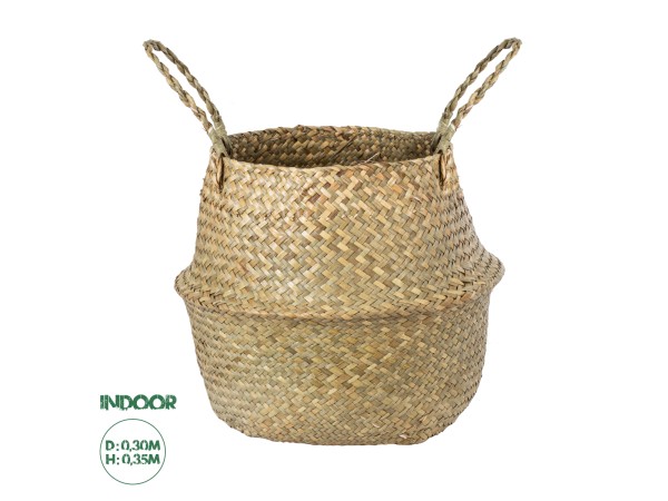 GloboStar® Artificial Garden IBIZA 20196 Διακοσμητικό Ψάθινο Καλάθι - Κασπώ Γλάστρα - Flower Pot  Μπεζ Π30cm x Υ35cm