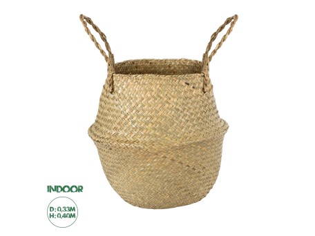 GloboStar® Artificial Garden IBIZA 20197 Διακοσμητικό Ψάθινο Καλάθι - Κασπώ Γλάστρα - Flower Pot  Μπεζ Π33cm x Υ40cm