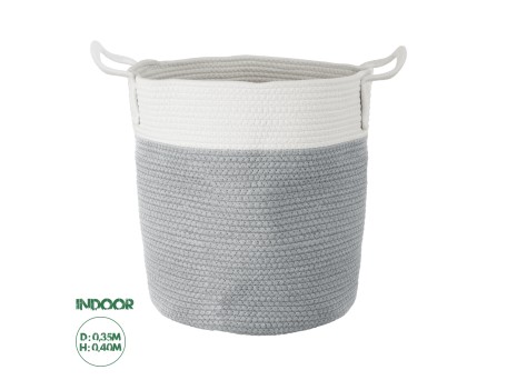 GloboStar® Artificial Garden KASTELLORIZO 20198 Διακοσμητικό Πλεκτό Καλάθι - Κασπώ Γλάστρα - Flower Pot  Γκρι με Λευκό Π35cm x Υ40cm