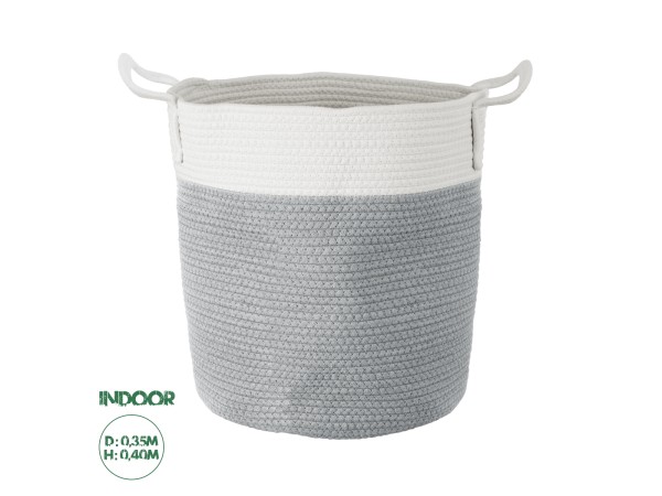 GloboStar® Artificial Garden KASTELLORIZO 20198 Διακοσμητικό Πλεκτό Καλάθι - Κασπώ Γλάστρα - Flower Pot  Γκρι με Λευκό Π35cm x Υ40cm