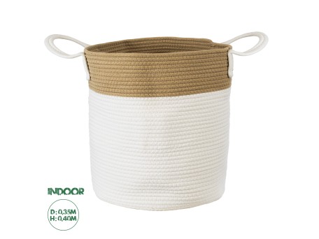 GloboStar® Artificial Garden SAMOTHRAKI 20199 Διακοσμητικό Πλεκτό Καλάθι - Κασπώ Γλάστρα - Flower Pot  Μπεζ με Λευκό Π35cm x Υ40cm