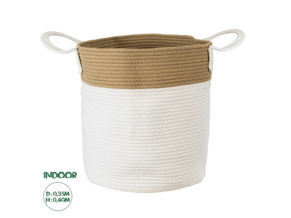 GloboStar® Artificial Garden SAMOTHRAKI 20199 Διακοσμητικό Πλεκτό Καλάθι - Κασπώ Γλάστρα - Flower Pot  Μπεζ με Λευκό Π35cm x Υ40cm